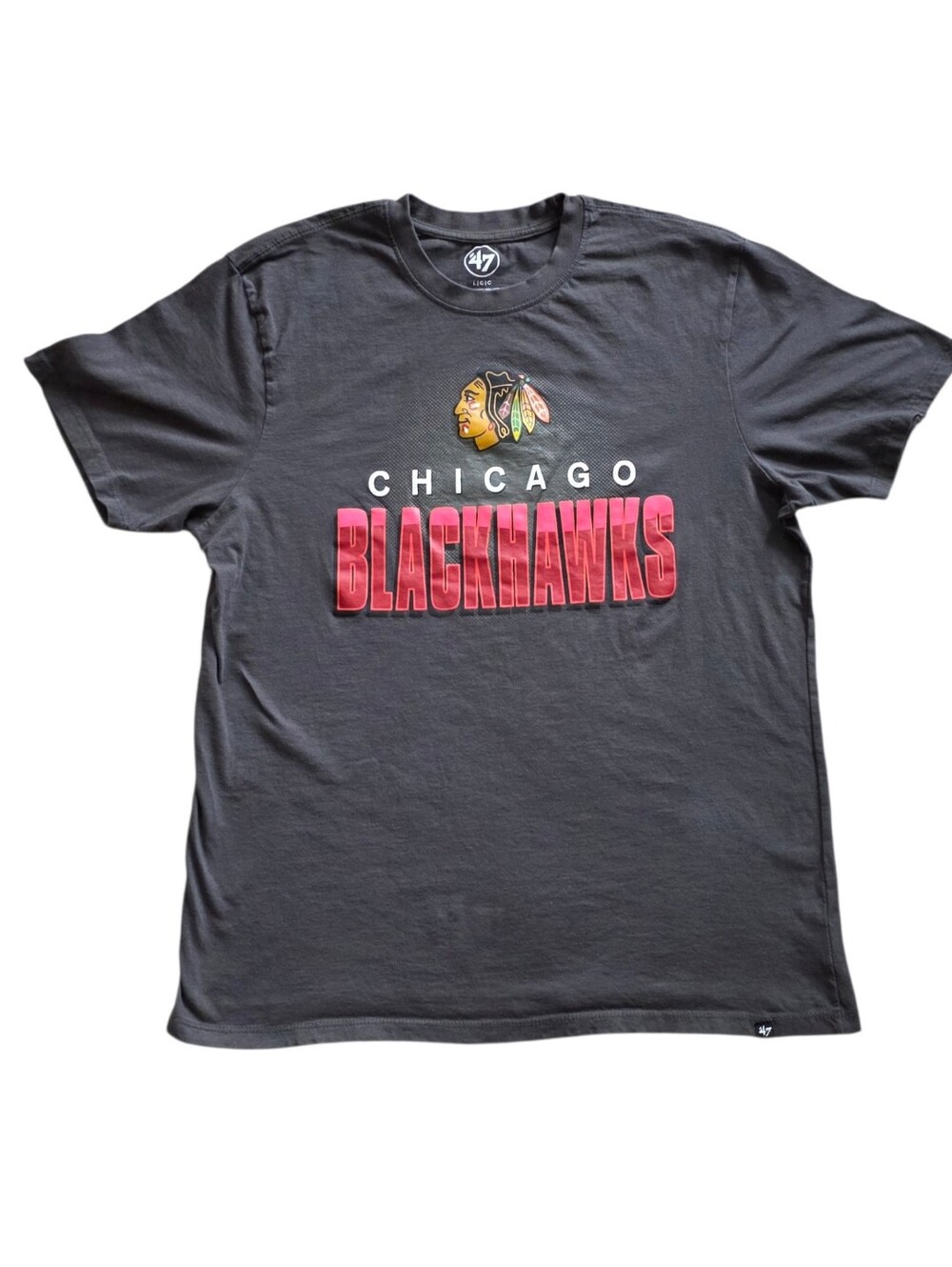 Chicago Blackhawks Large Gray '47 Brand NHL Hockey Tee Shirt